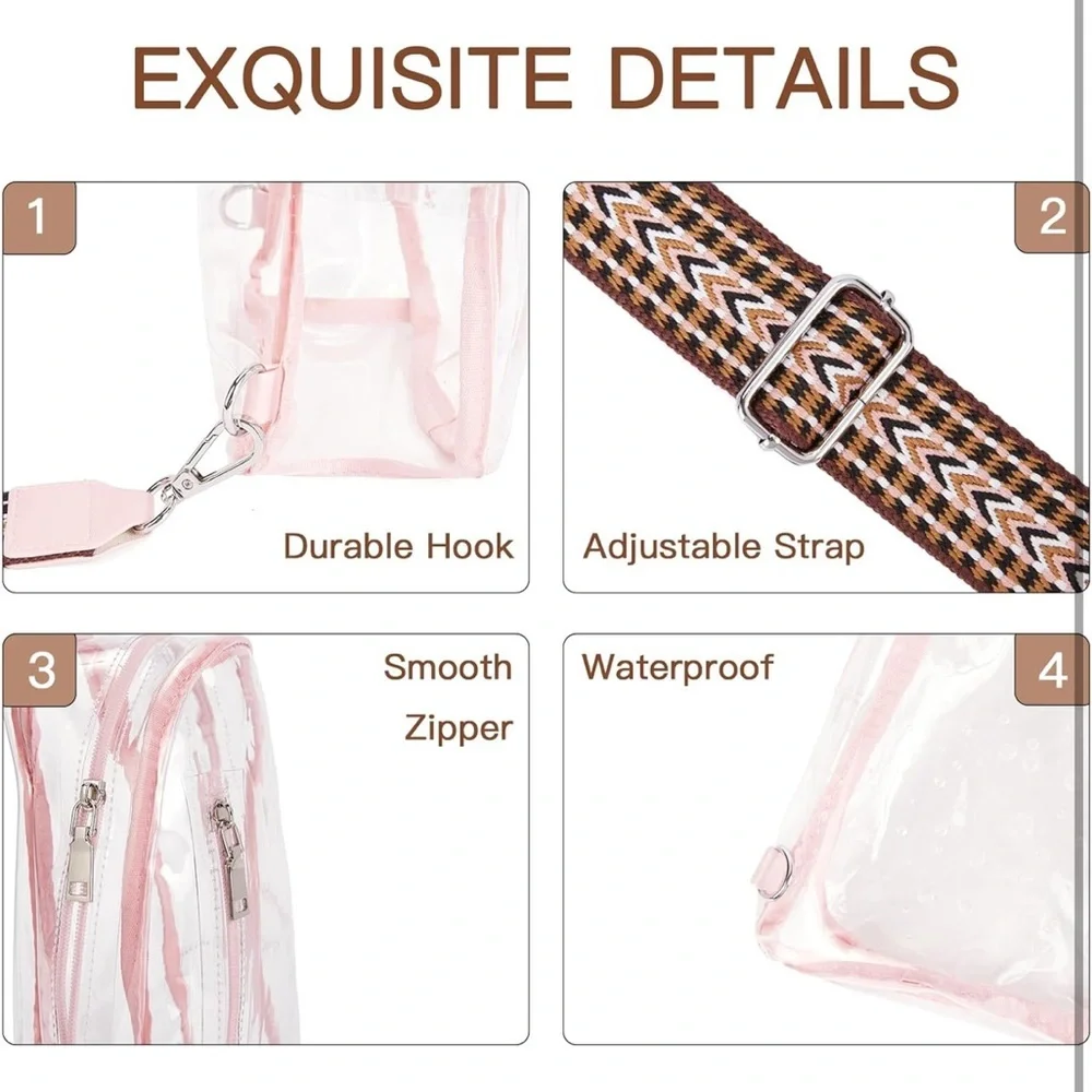 Clear pink Sling Bag with guitar Strap